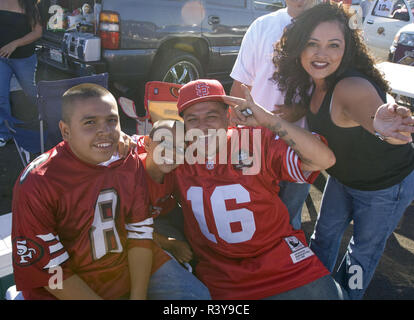 August 18, 2007 - San Francisco, California, U.S - Alex Perez Sr. of Stockton, who attended SaturdayÃ•s game with his son, Alex Jr., 12, and nephew, Raymond Arteaga, 10 on Saturday, August 18, 2007 at Candlestick Park San Francisco, California.  The 49ers defeated the Raiders 26-21 in a preseason game. (Credit Image: © Al Golub/ZUMA Wire) Stock Photo