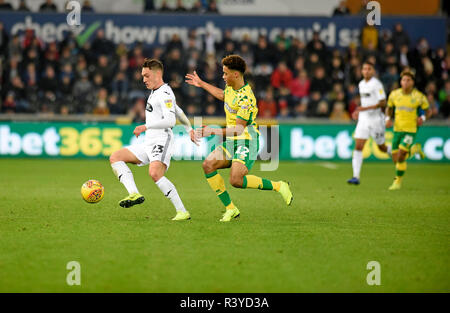 Swansea, UK. 24th November 2018. Swansea City' s Connor Roberts (23). EFL Skybet championship match, Swansea city v Norwich City at the Liberty Stadium in Swansea, South Wales on Saturday 24th November 2018.  this image may only be used for Editorial purposes. Editorial use only, license required for commercial use. No use in betting, games or a single club/league/player publications. pic by Phil Rees/Andrew Orchard sports photography/Alamy Live news Stock Photo