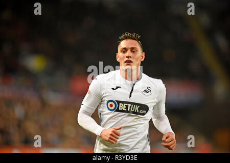 Swansea, UK. 24th November 2018. Swansea City's  Connor Roberts. EFL Skybet championship match, Swansea city v Norwich City at the Liberty Stadium in Swansea, South Wales on Saturday 24th November 2018.  this image may only be used for Editorial purposes. Editorial use only, license required for commercial use. No use in betting, games or a single club/league/player publications. pic by Phil Rees/Andrew Orchard sports photography/Alamy Live news Stock Photo