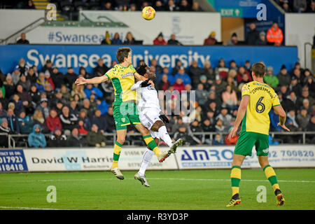 Swansea, UK. 24th November 2018. Wilfried Bony of Swansea City EFL Skybet championship match, Swansea city v Norwich City at the Liberty Stadium in Swansea, South Wales on Saturday 24th November 2018.  this image may only be used for Editorial purposes. Editorial use only, license required for commercial use. No use in betting, games or a single club/league/player publications. pic by Phil Rees/Andrew Orchard sports photography/Alamy Live news Stock Photo