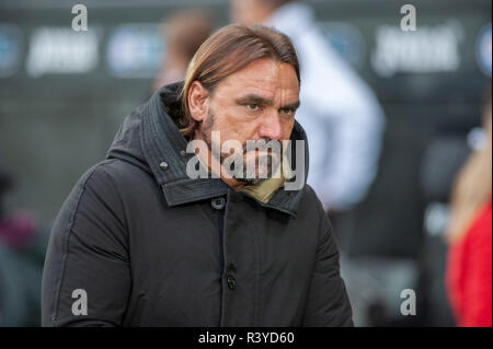 Swansea, UK. 24th November 2018. Norwich City Manager Daniel Farke. EFL Skybet championship match, Swansea city v Norwich City at the Liberty Stadium in Swansea, South Wales on Saturday 24th November 2018.  this image may only be used for Editorial purposes. Editorial use only, license required for commercial use. No use in betting, games or a single club/league/player publications. pic by Phil Rees/Andrew Orchard sports photography/Alamy Live news Stock Photo