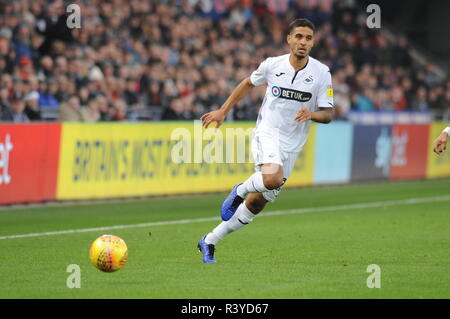 Swansea, UK. 24th November 2018. Kyle Naughton of Swansea City. EFL Skybet championship match, Swansea city v Norwich City at the Liberty Stadium in Swansea, South Wales on Saturday 24th November 2018.  this image may only be used for Editorial purposes. Editorial use only, license required for commercial use. No use in betting, games or a single club/league/player publications. pic by Phil Rees/Andrew Orchard sports photography/Alamy Live news Stock Photo