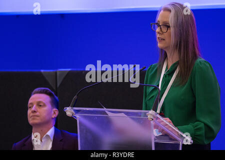 London, UK. 24th November, 2018. Carla Burns, candidate for Renew UK, a new centrist political party launched in February 2018, addresses its inaugural National Assembly at Westminster Central Hall. Renew UK, led by Leaders Annabel Mullin and James Torrance and Deputy Leader James Clarke, has signed up 100 candidates ready to stand in future UK elections based on a wide-ranging programme of reform. Credit: Mark Kerrison/Alamy Live News Stock Photo