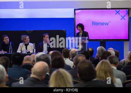 London, UK. 24th November, 2018. Zara Sadiq, candidate for Renew UK, a new centrist political party launched in February 2018, addresses its inaugural National Assembly at Westminster Central Hall. Renew UK, led by Leaders Annabel Mullin and James Torrance and Deputy Leader James Clarke, has signed up 100 candidates ready to stand in future UK elections based on a wide-ranging programme of reform. Credit: Mark Kerrison/Alamy Live News Stock Photo