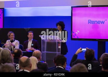 London, UK. 24th November, 2018. Zara Sadiq, candidate for Renew UK, a new centrist political party launched in February 2018, addresses its inaugural National Assembly at Westminster Central Hall. Renew UK, led by Leaders Annabel Mullin and James Torrance and Deputy Leader James Clarke, has signed up 100 candidates ready to stand in future UK elections based on a wide-ranging programme of reform. Credit: Mark Kerrison/Alamy Live News Stock Photo