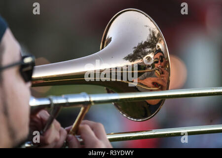 Las Vegas, NV, USA. 24th Nov, 2018. A member of the UNLV Marching Band performs prior to the start of the NCAA football game featuring the Nevada Wolf Pack and the UNLV Rebels at Sam Boyd Stadium in Las Vegas, NV. Christopher Trim/CSM/Alamy Live News Stock Photo