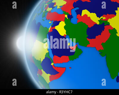 Sunset over middle east region from space Stock Photo