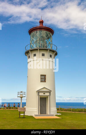 USA, Kauai, Kilauea Point National Wildlife Refuge. Lighthouse and tourists. Stock Photo