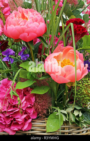 summer bouquet with hydrangea and peonies Stock Photo