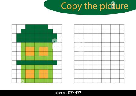 Copy the picture, pixel art, house cartoon, drawing skills training, educational paper game for the development of children, kids preschool activity,  Stock Vector