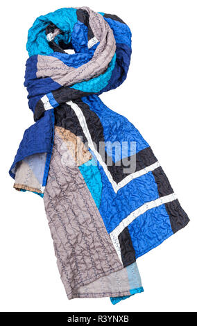 silk patchwork scarf with blue geometric pattern Stock Photo
