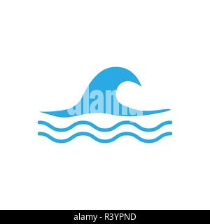 Set of vector icons, blue waves, water waves, flat style, vector Stock Vector