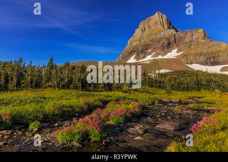 Oberlin Creek with Mount Clements in Glacier National Park, Montana, USA Stock Photo