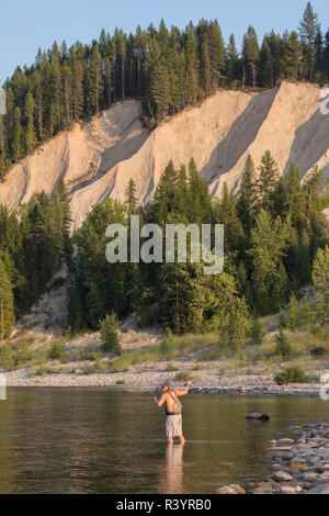 Fly fishing on the Flathead River near Coram, Montana, USA (MR) Stock Photo