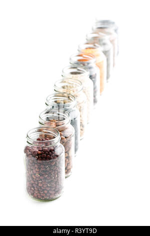 various dried legumes in jars Stock Photo