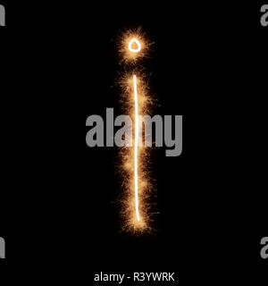 Thin I Letter of Turkish of alphabet which sounds like E in english. Written by squib sparks on a black background. Stock Photo