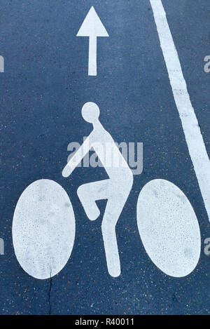 Marked bicycle path on the asphalt, sign, Strasbourg, Alsace, France Stock Photo