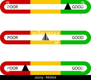 Indicator bar good and poor for business isolated. Vector metering high level, maximum and minimum illustration Stock Vector