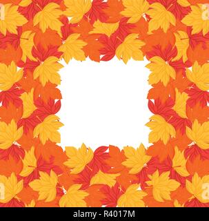 square frame of dry leaves over white background, vector illustration Stock Vector