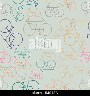 Seamless abstract outline of bicycle illustrations background. Cartoon style vector. Stock Vector