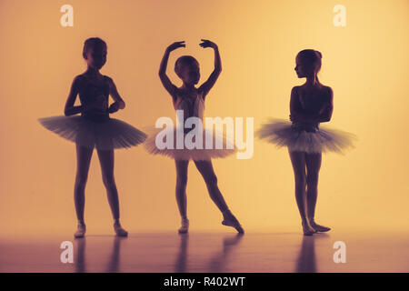 Three little ballerinas in dance studio Stock Photo