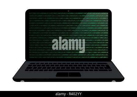 binary code inside the laptop isolated on white background vector illustration EPS10 Stock Vector