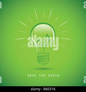 green light bulb with plant save the earth vector illustration EPS10 Stock Vector