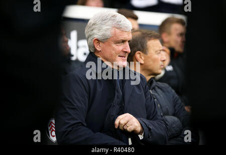 Southampton manager Mark Hughes during the Premier League match at Craven Cottage, London. PRESS ASSOCIATION Photo. Picture date: Saturday November 24, 2018. See PA story SOCCER Fulham. Photo credit should read: Steven Paston/PA Wire. RESTRICTIONS: No use with unauthorised audio, video, data, fixture lists, club/league logos or 'live' services. Online in-match use limited to 75 images, no video emulation. No use in betting, games or single club/league/player publications.