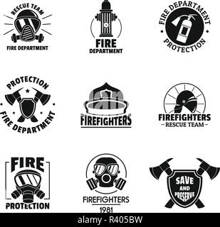 Fire fighter logo icons set. Simple illustration of 16 fire fighter vector icons for web Stock Vector