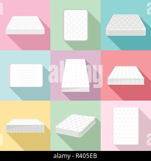 Mattress squab bedding icons set. Flat illustration of 9 mattress squab bedding vector icons for web Stock Vector