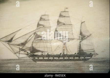 Scrimshaw on whale's tooth, Whaling Museum, Nantucket, Massachusetts, USA Stock Photo