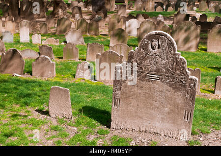 Tombstones in the Granary Burial Ground on the Freedom Trail, Boston, Massachusetts, USA Stock Photo