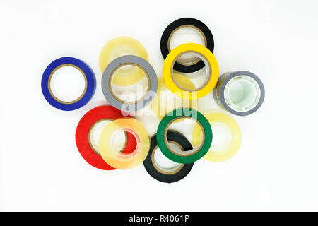 Various colors round adhesive tapes on white background surface Stock Photo