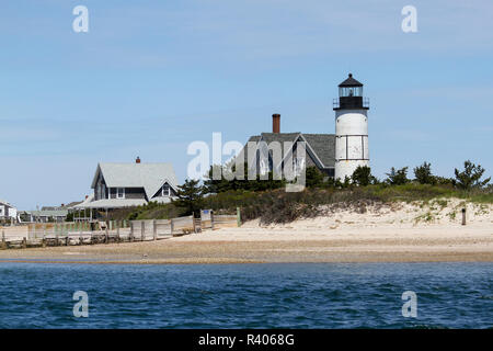 Sandy Neck Colony cottages and Sandy Neck Lighthouse, Cape Cod, Massachusetts, Usa. Stock Photo