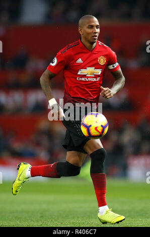 Manchester United's Ashley Young during the Premier League match at Old Trafford, Manchester. PRESS ASSOCIATION Photo. Picture date: Saturday November 24, 2018. See PA story SOCCER Man Utd. Photo credit should read: Martin Rickett/PA Wire. RESTRICTIONS: EDITORIAL USE ONLY No use with unauthorised audio, video, data, fixture lists, club/league logos or 'live' services. Online in-match use limited to 75 images, no video emulation. No use in betting, games or single club/league/player publications.