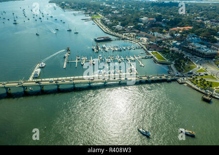 Aerial view of Bridge of Lions in Saint Augustine, Florida. Stock Photo