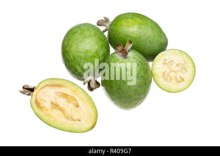 Feijoa fresh fruit isolated on white background. Acca sellowiana. Tropical fruit Stock Photo