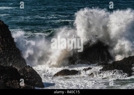 USA, Oregon, Newport. Waves breaking on rocks. Credit as: Jay O'Brien / Jaynes Gallery / DanitaDelimont.com Stock Photo
