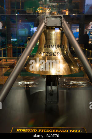 Michigan, Whitefish Point. Whitefish Point Light Station, Great Lakes Shipwreck Museum, Edmund Fitzgerald ship's bell Stock Photo