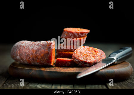 sliced chorizo sausage Stock Photo