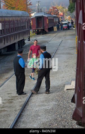 Boarding the Great Smoky Mountains Railroad, Bryson City, North Carolina, for a morning train ride Stock Photo