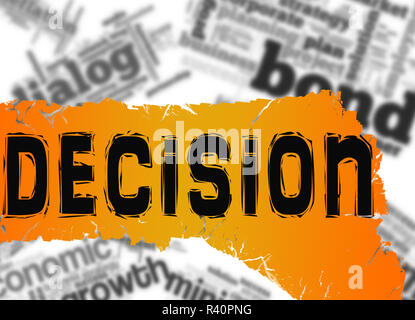Word cloud with decision word on yellow and red banner Stock Photo