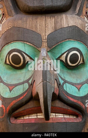 USA, Washington State, Seattle, Tlingit Indian totem pole in Pioneer Square Stock Photo