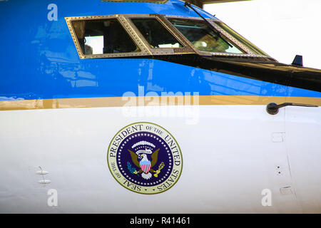 USA, Texas, Air force one half at the President Lyndon B. Johnson Ranch. Stock Photo