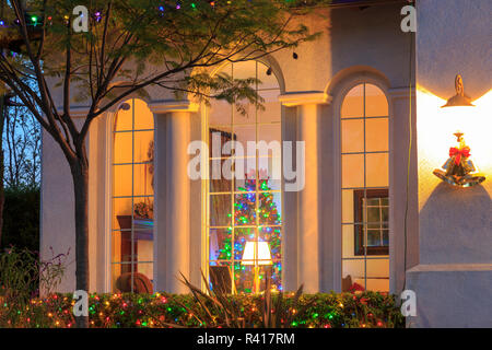 Home in upscale Chula Vista neighborhood with Christmas lights, San Diego area, California, USA (PR) Stock Photo