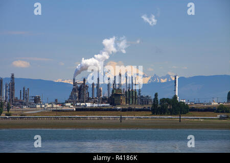 Shell Puget Sound Oil Refinery with Mt. Baker behind, near Anacortes, Washington State, USA Stock Photo