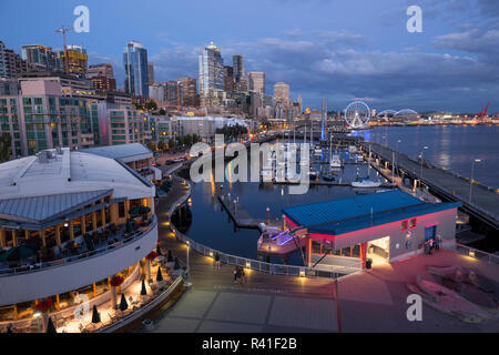 USA, Washington State, King County, Downtown Seattle, from Pier 61 overview. Stock Photo