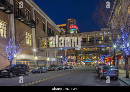Looking down Post and Main Streets at dusk in downtown Spokane, Washington, USA Stock Photo