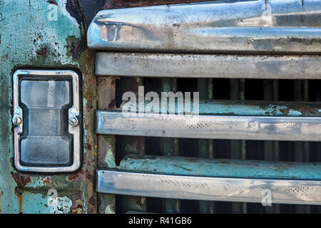 USA, Palouse, Washington State. Close-up of the front of an antique truck in the Palouse. Stock Photo