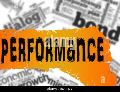Word cloud with performance word on yellow and red banner Stock Photo
